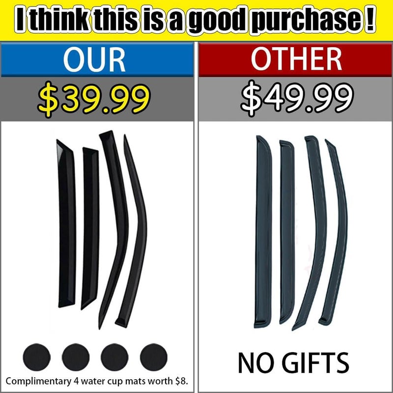 LETINGFAR Rain Guards for Honda Pilot 2009-2015, Tape-on Side Window Deflectors, Window Visors for Honda Cars, 4 Rain Guards & 4 Car Coasters - Image 2